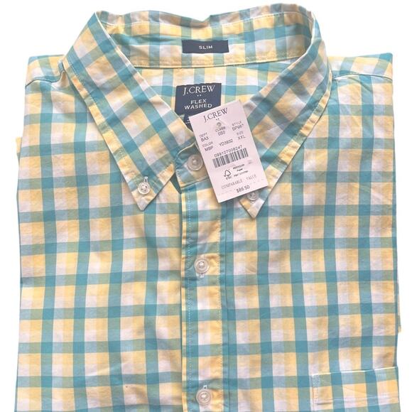 J Crew Slim Fit Flex Button Down Shirt Men XXL Yellow Blue NWT Preppy - Picture 3 of 12